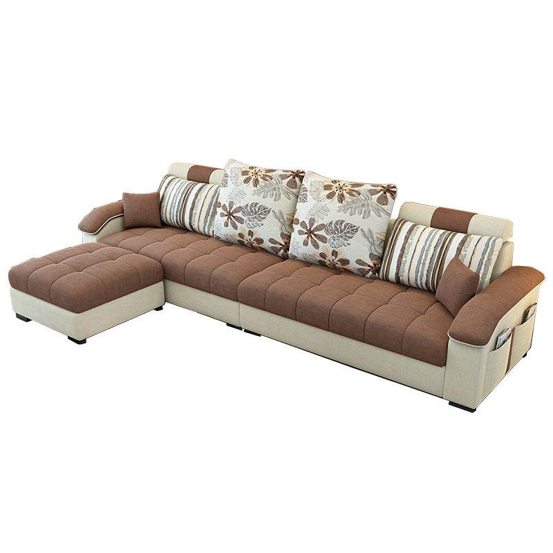 Sloped Arms Faux Leather and Cotton Blend Sectionals Sofa for Four People