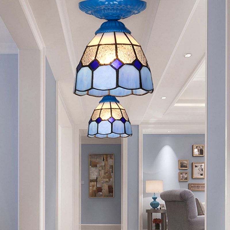 Single Flower Ceiling Mounted Light Vintage Handcrafted Stained Glass Flushmount Lighting for Aisle