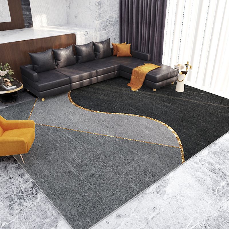 Black Modern Rug Polyester Stripe Rug Non-Slip Backing Rug for Home Decor