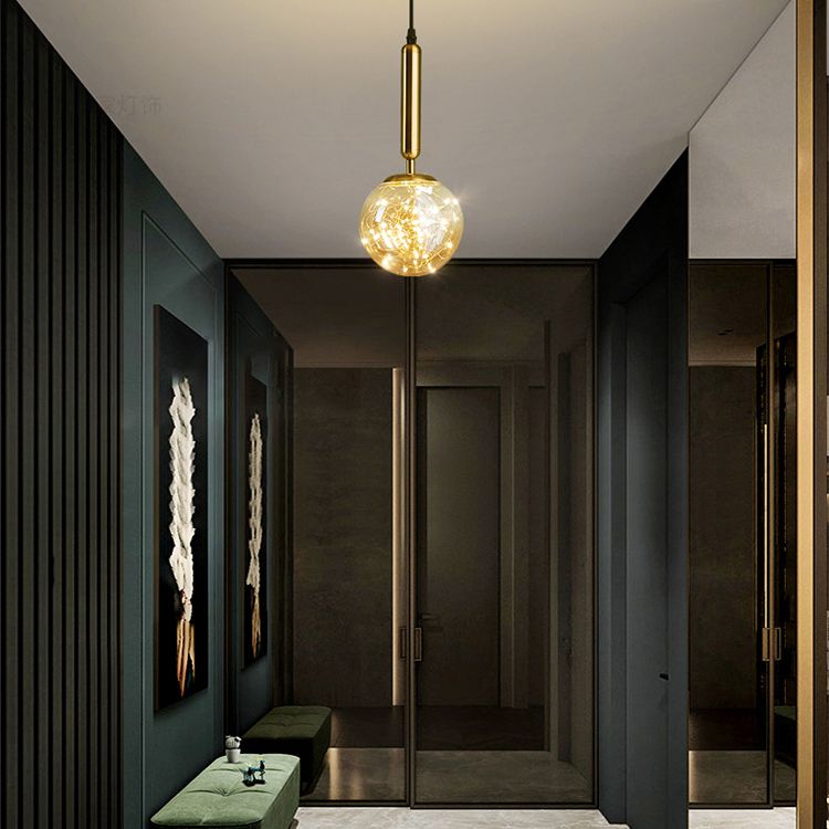 Moderne creatieve bol led hanglamp smeedijzeren hangend licht met heldere glazen schaduw