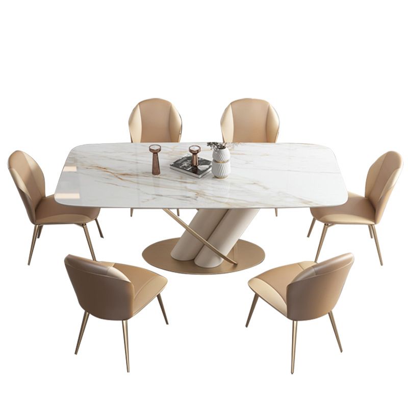 Minimalist Rectangle Dining Set for 4/6 with Glod Chairs Sintered Stone Dining Table with Metal Base