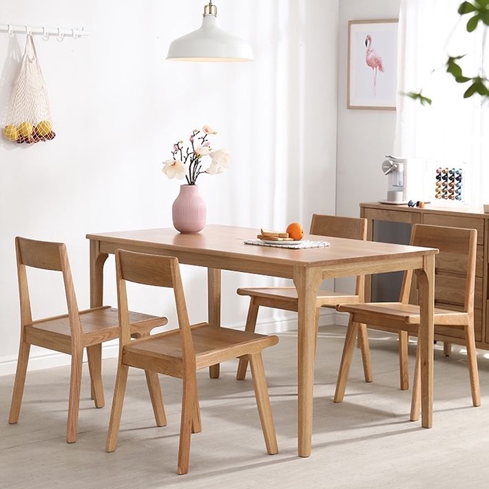 Minimalist Style Solid Wood Dining Set with Traditional Height Table and 4 Legs Base for Home Use