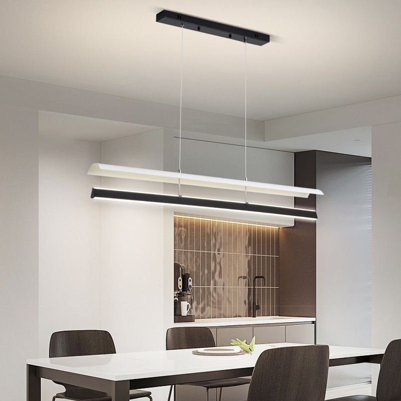 Strip-Shaped Island Pendant Metal Minimalist Linear LED Suspension Lamp for Dining Room
