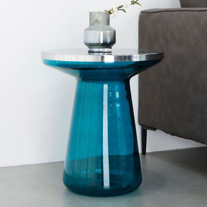 20.47" Tall Mid-century Style Side End Table Glass Pedestal Round Sofa Side Accent Table