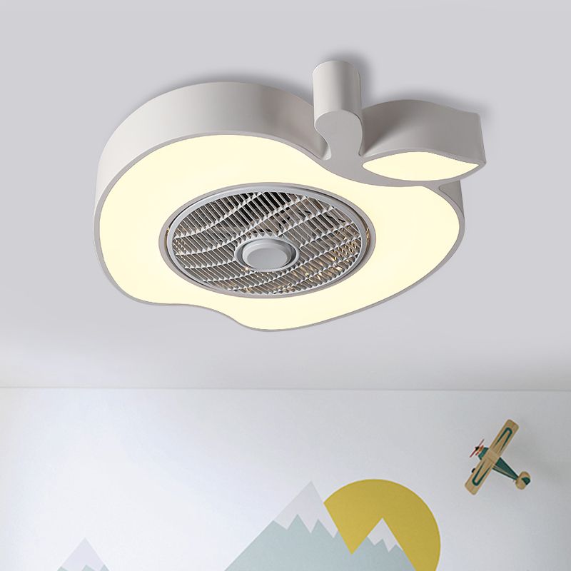 Apple Baby Room Ceiling Fan Lighting Acrylic Kids 21" Wide LED Semi Flush Mount Fixture with Front Grille in Pink/Black/White