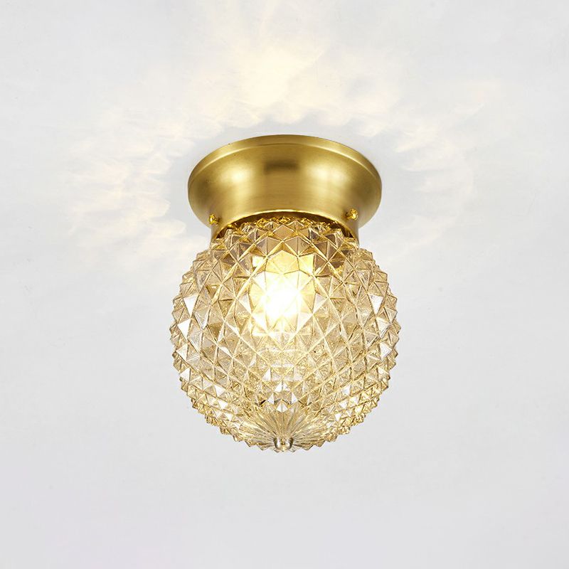Clear Glass Pineapple Ceiling Fixture Minimalist 1 Head Brass Flush Mount Light for Corridor