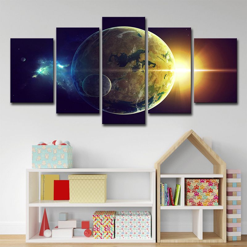 Yellow Sunlight and Earth Canvas Print Multi-Piece Kids Living Room Wall Art Decor
