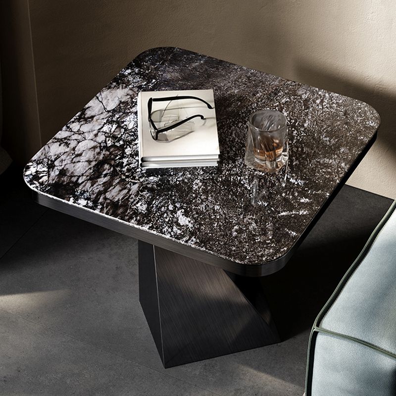 19.69" Tall Round Slate Side Table Luxurious Pedestal End Table