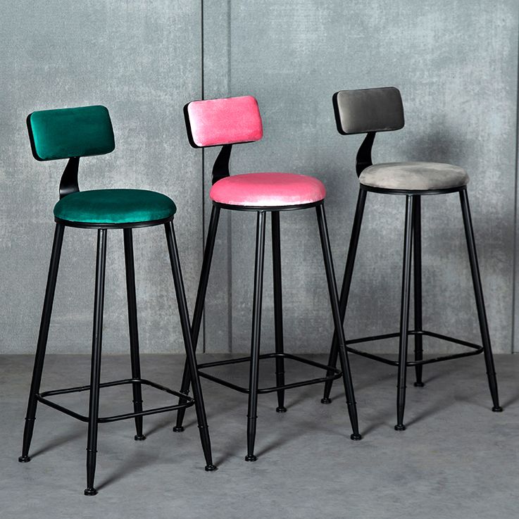 Industrial Armless Backrest Counter Stool Steel Cafe Bar Stool with Velvet Cushion