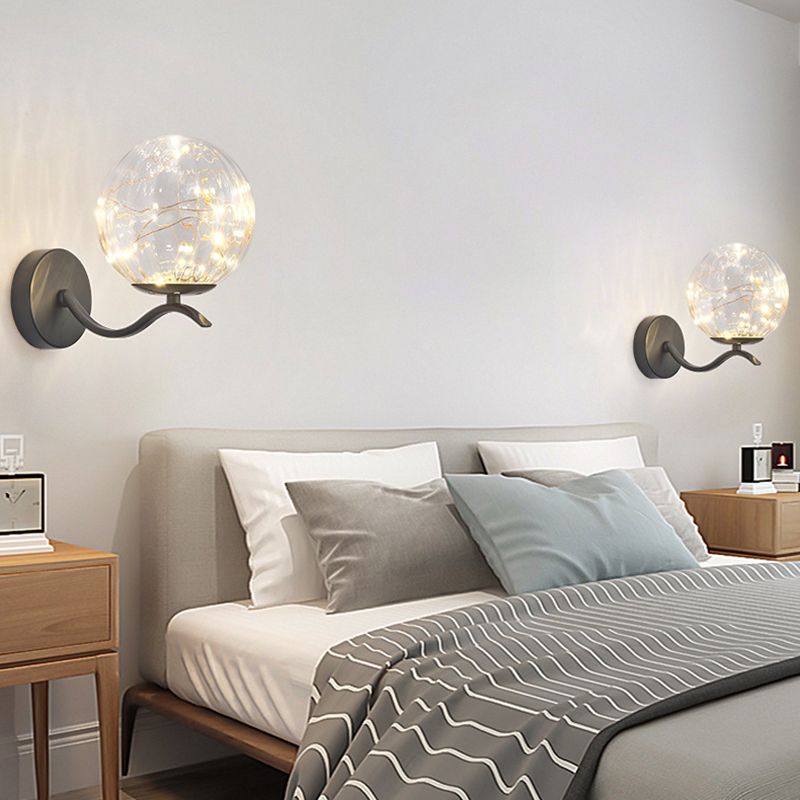 Globe Wrought Iron LED Wall Lamp in Modern Creative Style Glass Wall Light for Interior Spaces