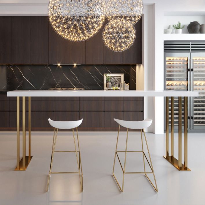 Glam Gold Base Bar/Dinette Table Rectangle Sled Indoor Counter-height Pub Table