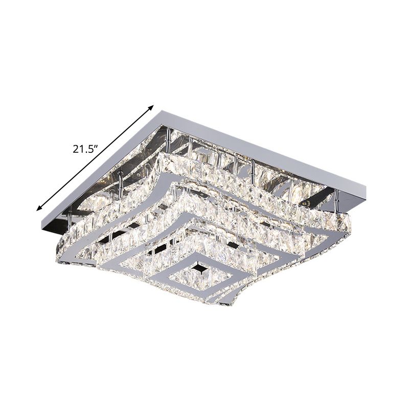 Lámpara LED de cristal de acero inoxidable de estilo moderno con luz semi empotrada y niveles cuadrados ondulados cerca del techo