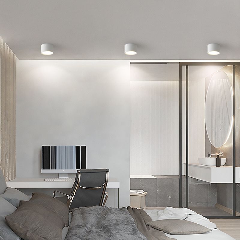 Modern Concise Corridor Flush Mount Iron Cylindrical LED Ceiling Light with Acrylic Shade