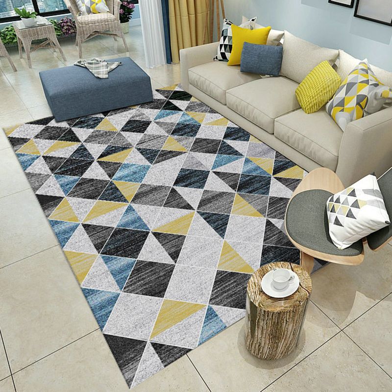 Unique Geometric Colorblock Print Multicolor Modern Rug Polyester Washable Area Rug for Bedroom