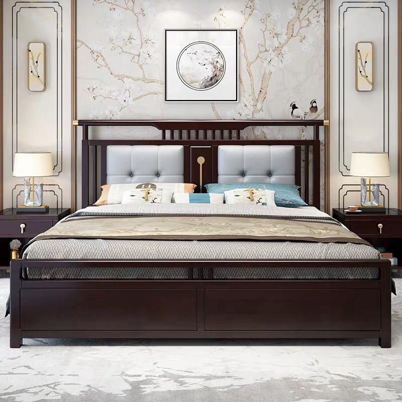 Solid Wood Traditional Panel Bed Tufted Standard Bed with Headboard