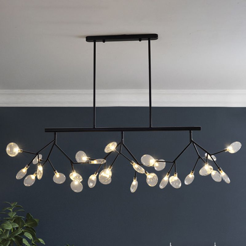 Postmodern Bubble Chandelier Lamp Clear Glass 27 Heads Dining Room Hanging Light Kit in Black/Gold