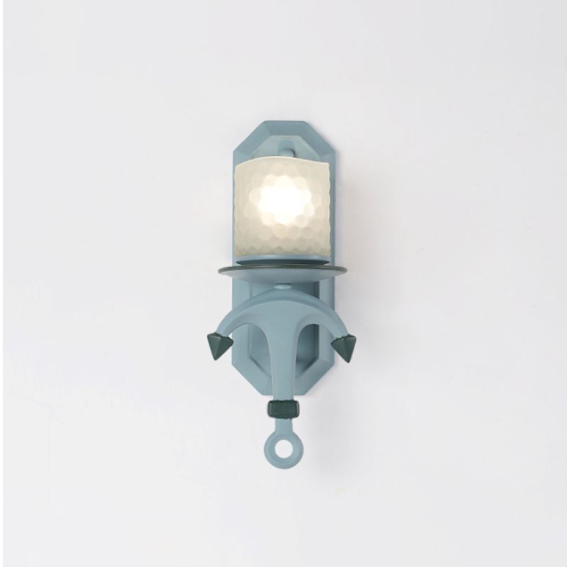 Luz de pared de cilindro azul lámpara de montaje de pared de vidrio con hoyuelos 1/2 bombas con deco de anclaje de resina deco