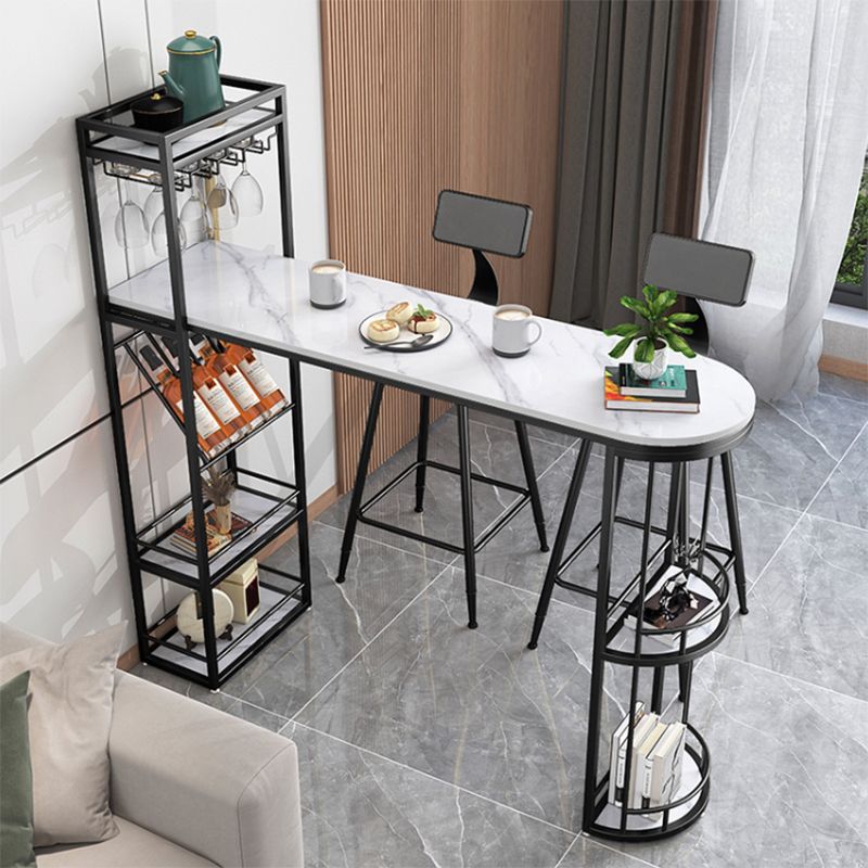 Double Pedestal Sintered Stone Dining Bar Table for Kitchen Dining Room