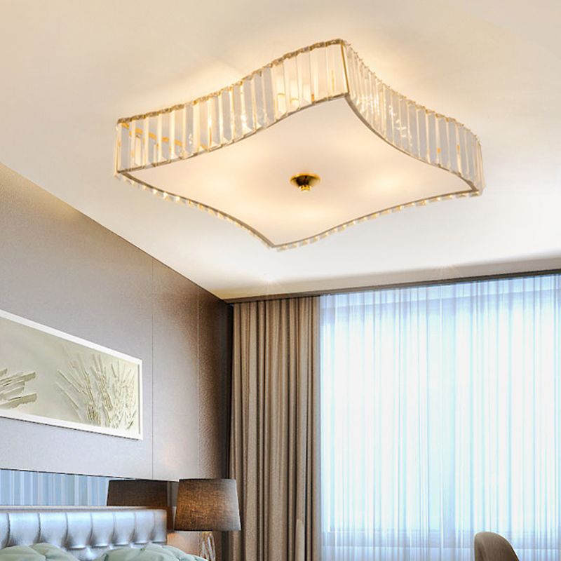 Luz de montaje de montaje cuadrado Luz de techo LED de oro de cristal moderno para dormitorio con difusor acrílico