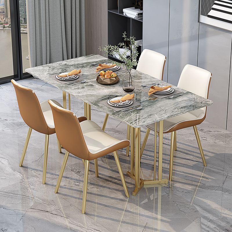 1/2/5/7 Pieces Luxury Dining Set Sintered Stone Dining Table with Leather Chairs