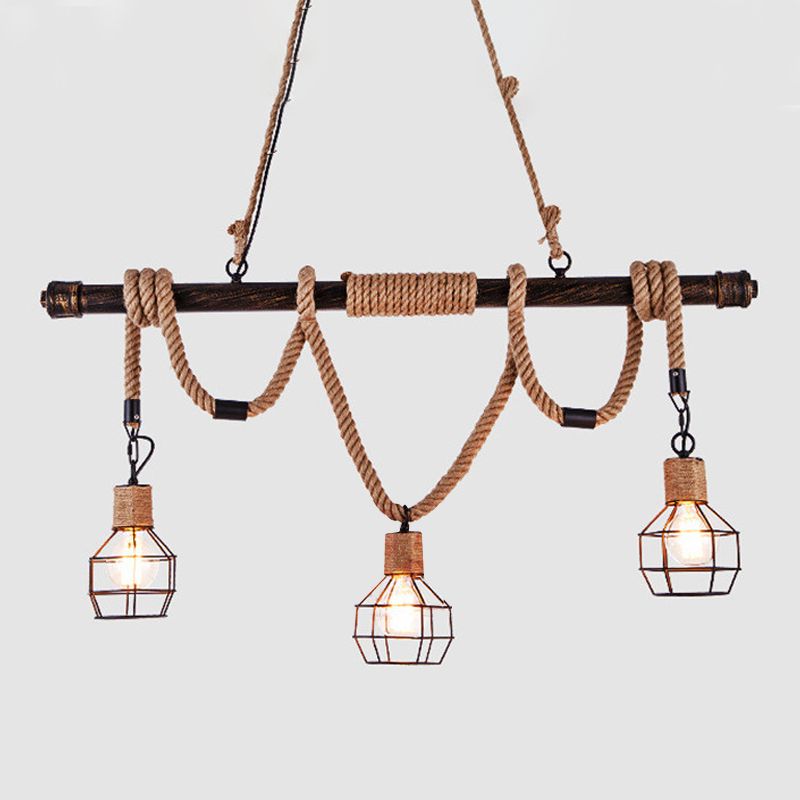 Characteristic Style Hemp Rope LED Hanging Island Pendant Light for Dining Room Bar Clothing Store