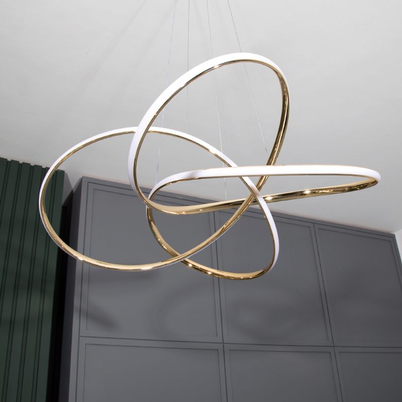 Gold Plated Circling Pendant Chandelier Minimalistic Metal LED Suspension Light for Restaurant