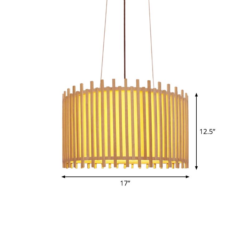 Bamboo Drum Suspension Light Contemporary 1 Bulb 17"/21.5" Wide Ceiling Pendant in Beige