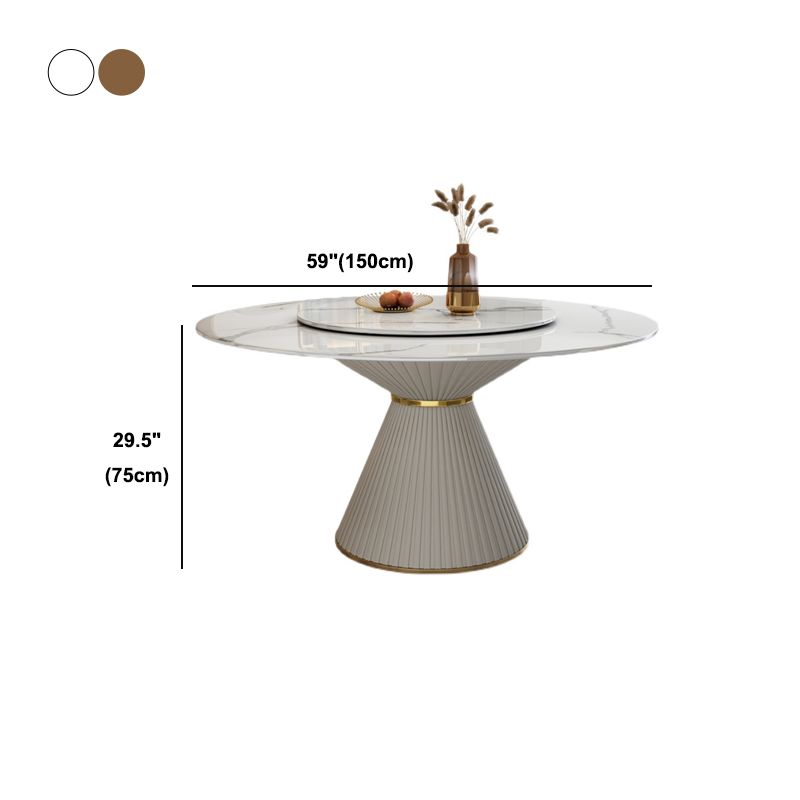 Stone Round Dining Table Contemporary Style Dining Site Table with Turntable
