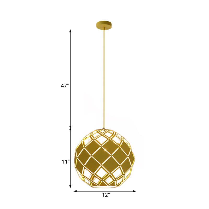 Hollow Globe Shade Pendant Light Nordic Metal 1 Light Blue/Red/Yellow Ceiling Lamp for Study Room