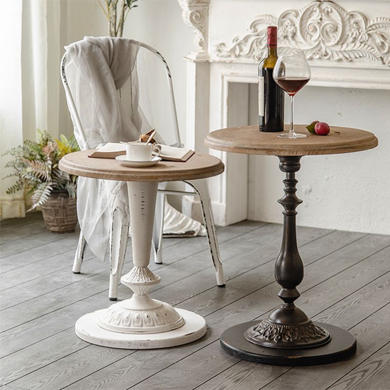 Solid Wood Pedestal Round Rustic Distressed Living Room End Table