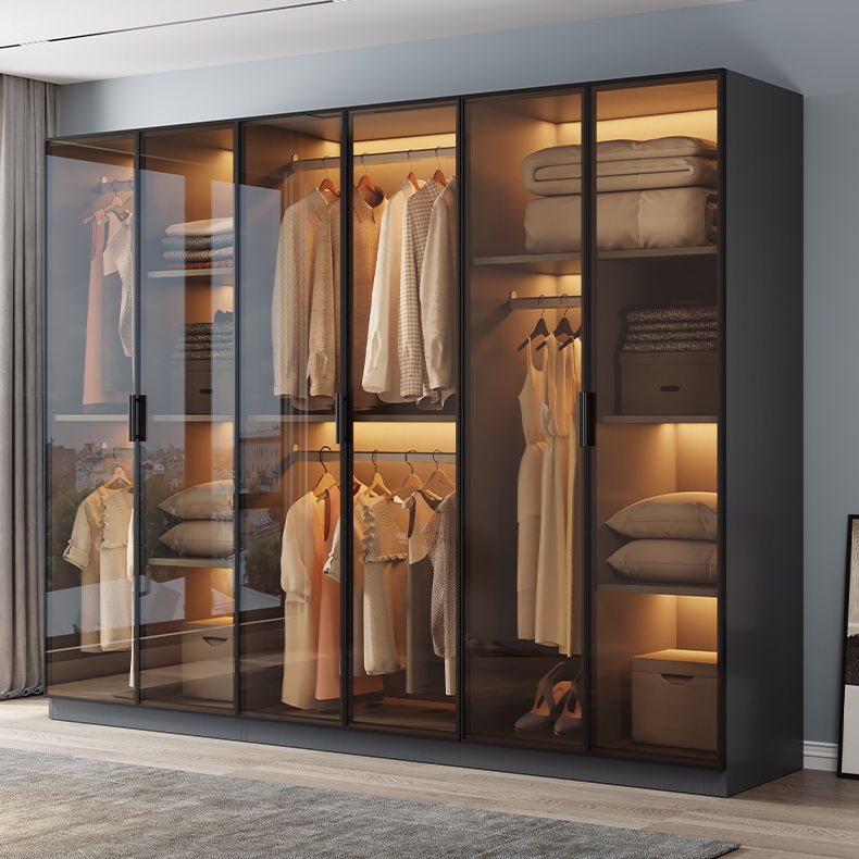 Freestanding Tempered Glass Wardrobe Modern Wardrobe with Garment Rod