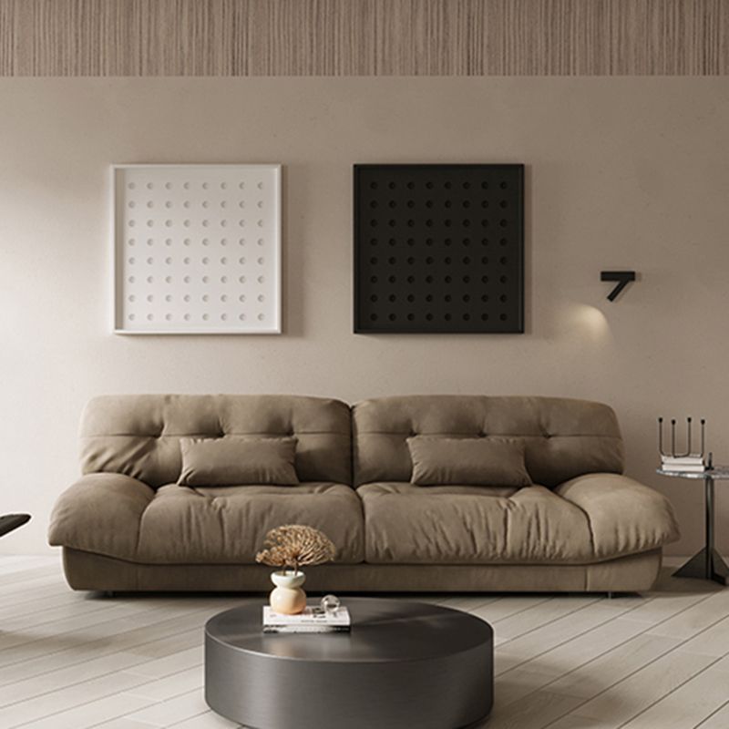 Brown Modern Armless Chesterfield Sofa with Bolster Pillows for Living Room, Apartment