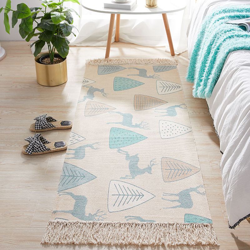 Tribal Deer Pattern Rug Brown Polyester Rug Non-Slip Backing Washable Pet Friendly Carpet for Home