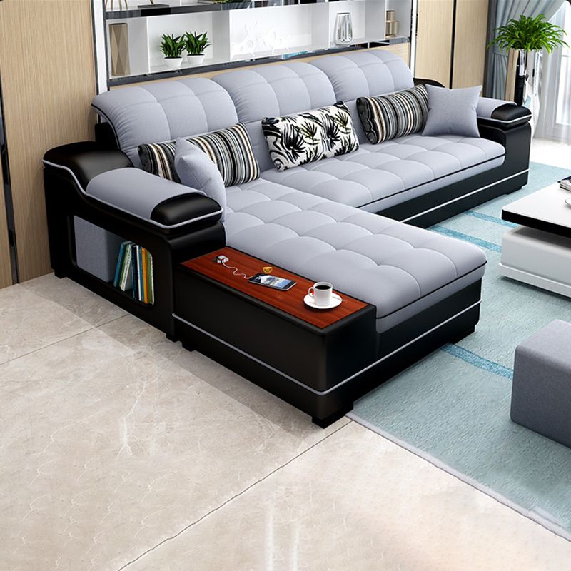 Contemporary Faux Leather and Linen Furniture Sectionals in Grey