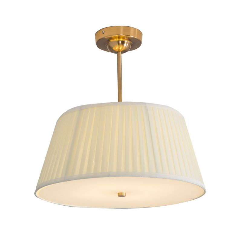 Single Semi Flush Traditional Tapered Pleated Fabric Flush Ceiling Light Fixture in White for Bedroom