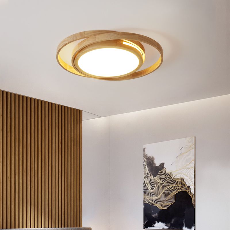 Rings Wooden LED Flush Ceiling Light Nordic Beige Flush Mount Lighting Fixture for Bedroom