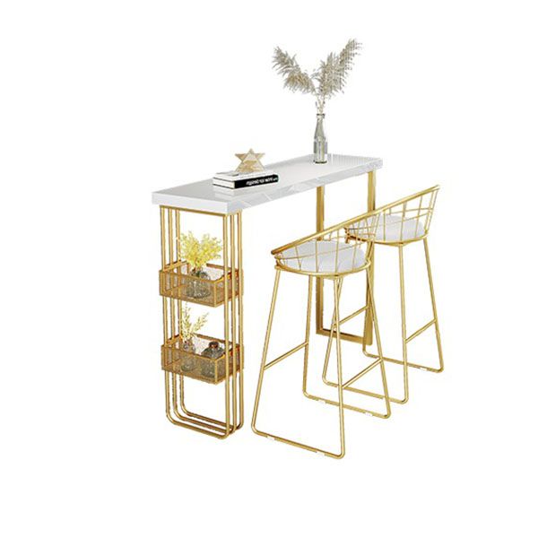 Glam Style 1/3 Pieces Bar Table Set Rectangle Stone Counter Table with Stools for Cafe