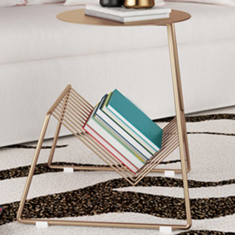 Mid-Century Metal Round Top Side Table Abstract End Table with Magazine Rack