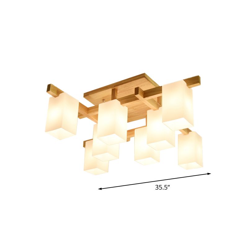 Lámpara de techo cuboide de vidrio de leche, luz de techo empotrada LED contemporánea de 4/6/8 luces en blanco para sala de estar