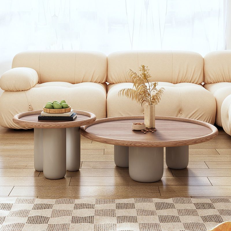 Solid Wood Tray Top Coffee Cocktail Table with 3 Legs in Brown