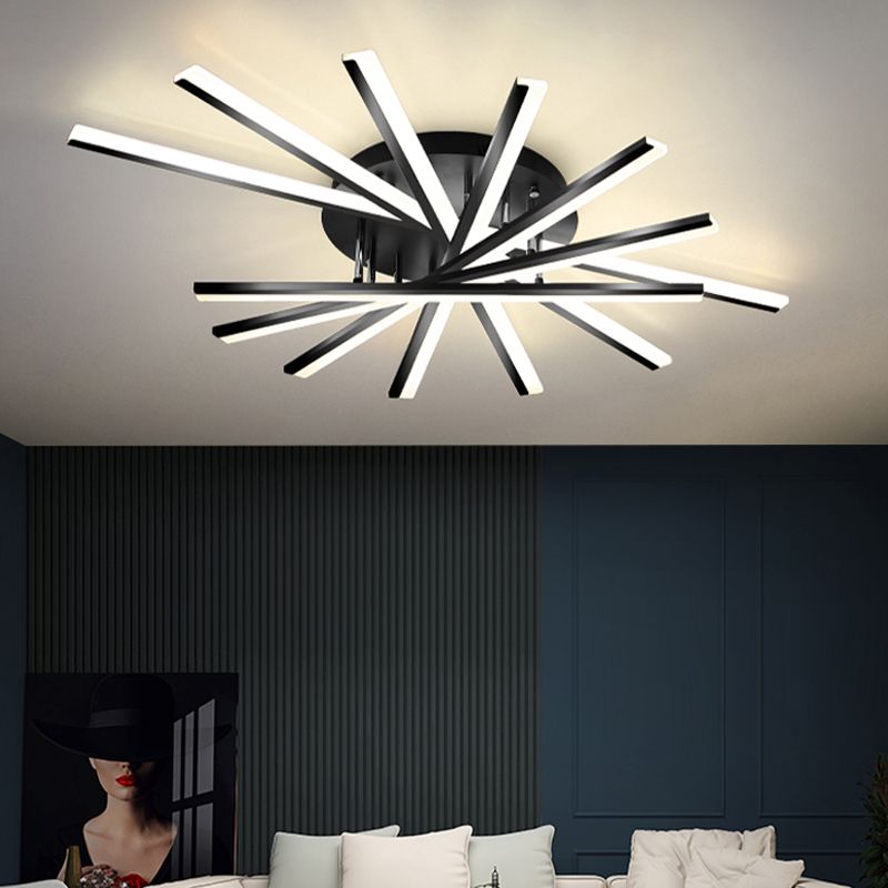 Line Shape LED Ceiling Lamp Modern Iron Flush Mount for Study Bedroom