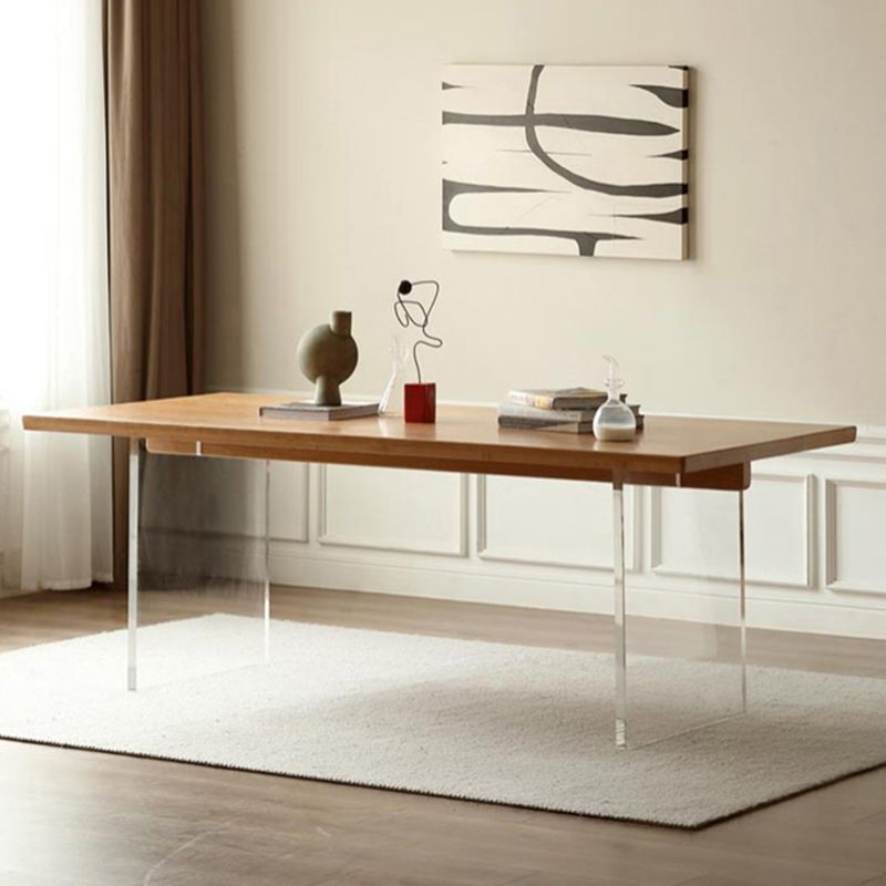 Contemporary Solid Wood Top and Acrylic Base Dining Table Set