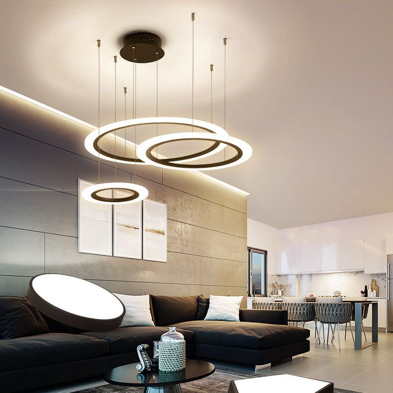 Grande moderno lampadario moderno multipli anelli lampadario apparecchi di illuminazione in metallo lampadario