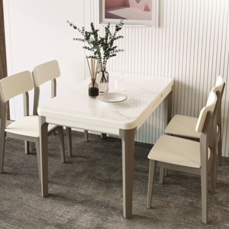 White Rectangular Dinette Table Set 1/5 Pieces Modern Dining Set