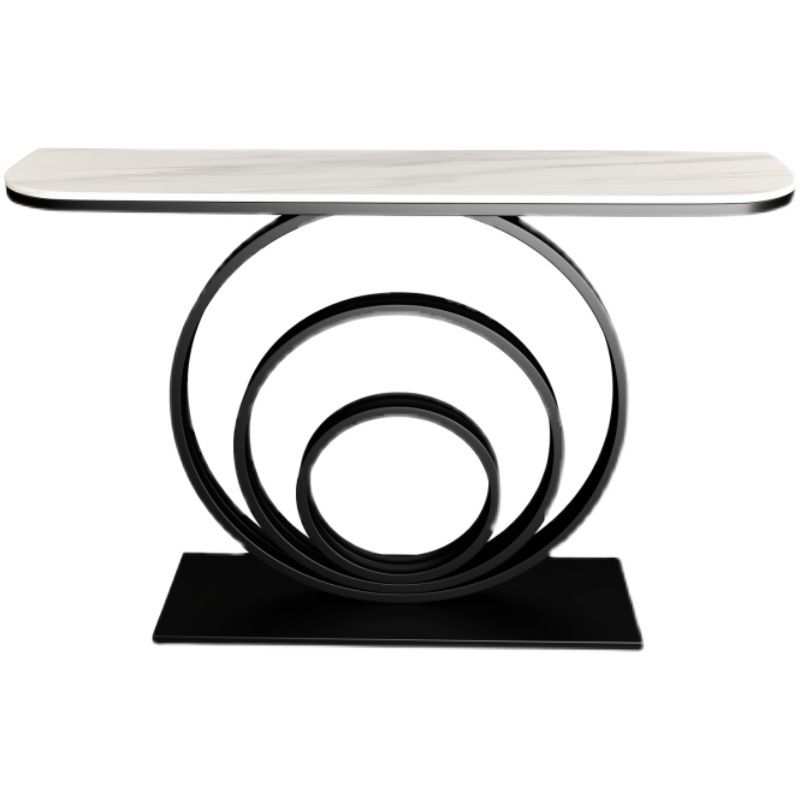 Glam Metal End Table Half Moon Stone Sofa Console Table for Hall