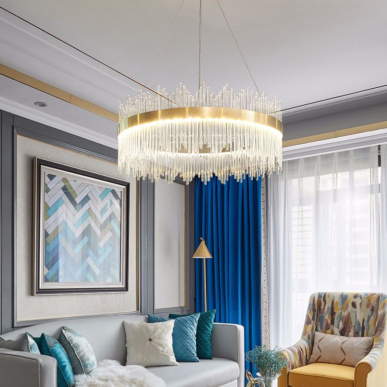 Mid-Century Modern Clear Crystal Down Lighting Pendant Round LED Suspension Lamp for Dining Table