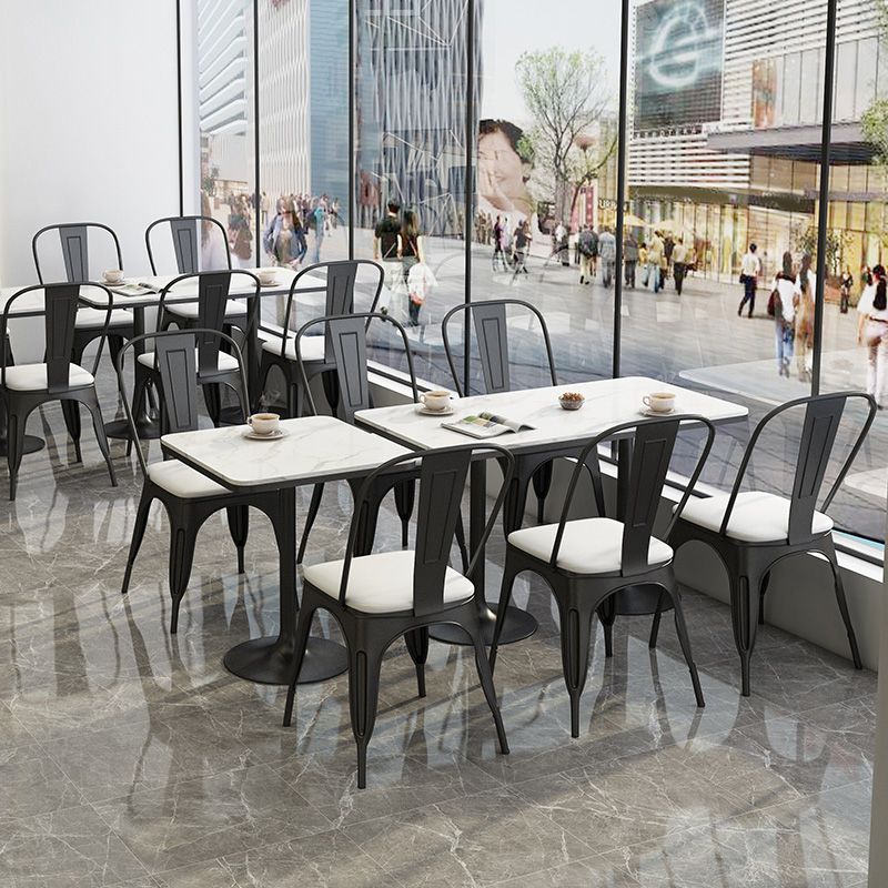 Industrial Dining Room Table White Sintered Stone Table with Black Metal Base