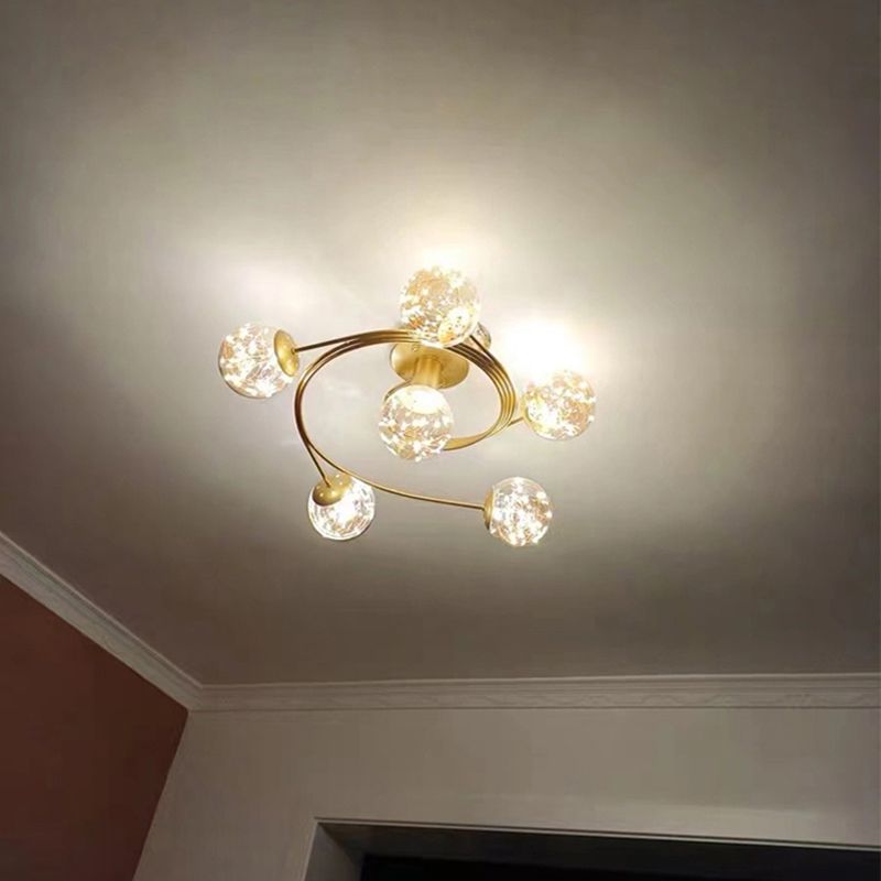 Metal Ball Shade Flush Ceiling Light Modern Style Multi Lights Flush Mount Fixture in Gold