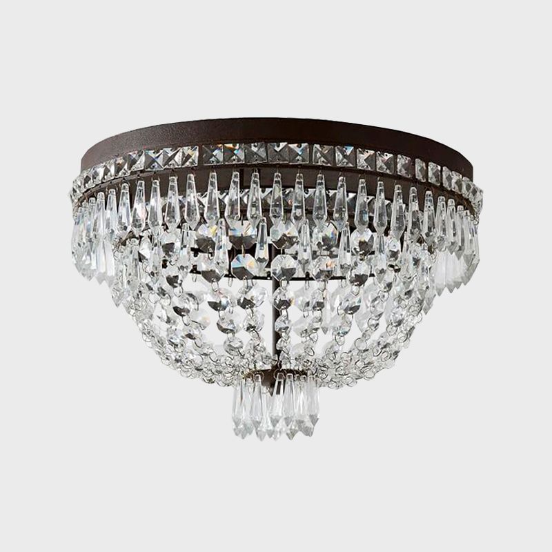 Dome Frame Clear Crystal Strand Flush Mount Modernism 3-Light Black Flush Ceiling Light Fixture