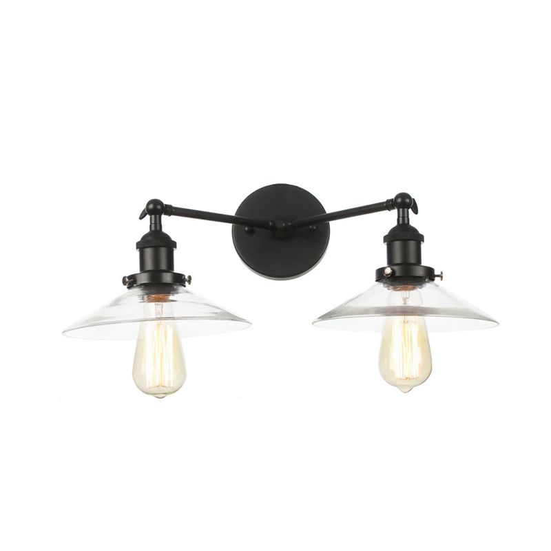 2 Light Living Room Wall Lighting Vintage Black/Brass/Bronze Sconce Light with Saucer Clear Glass Shade